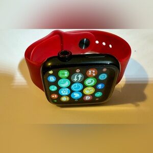 High End Designer i7 Pro Max Sporty Red Smartwatch w/Red Wireless Earbuds